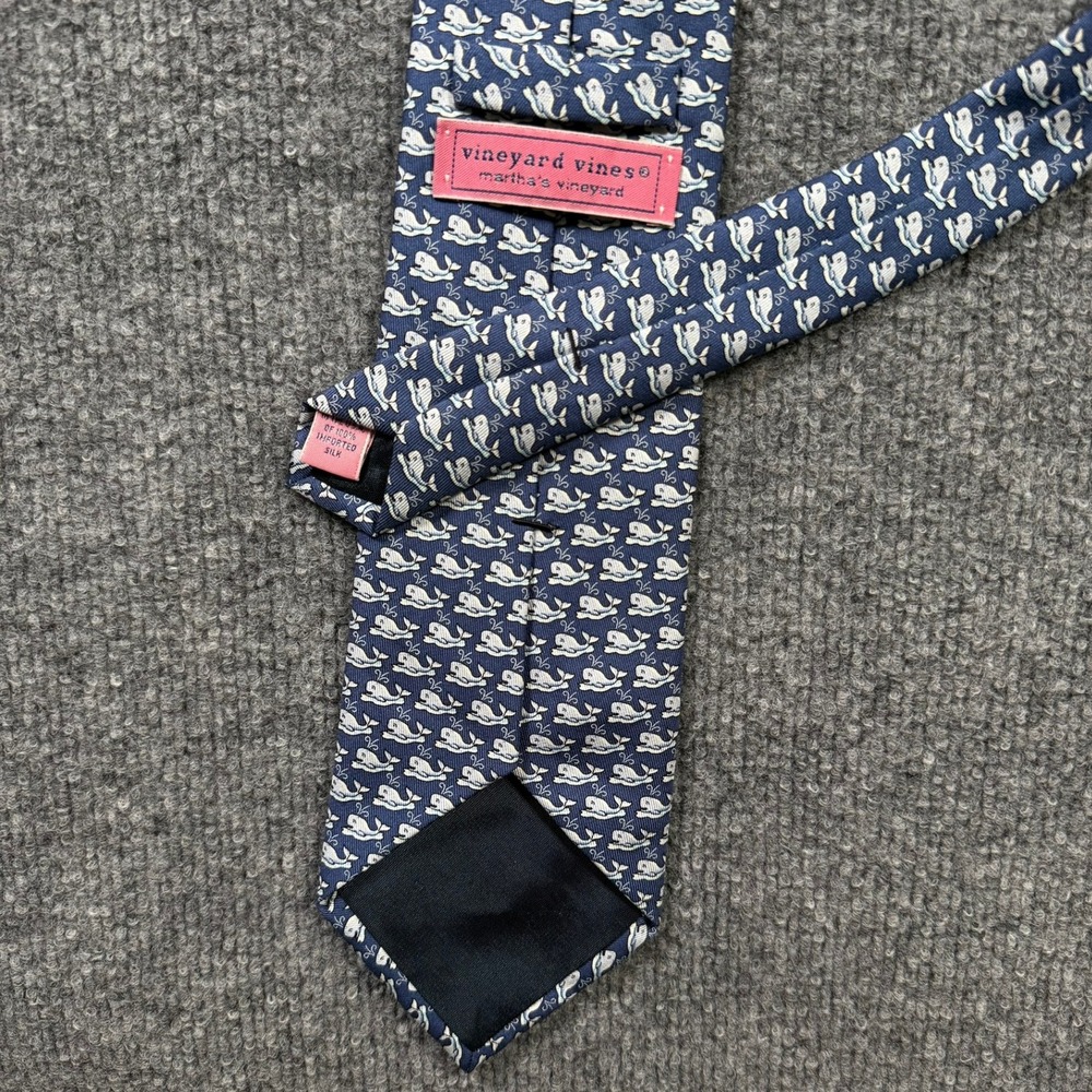 Vineyard Vines Silk Tie 59" Navy Blue Whale Logo Nautical Preppy